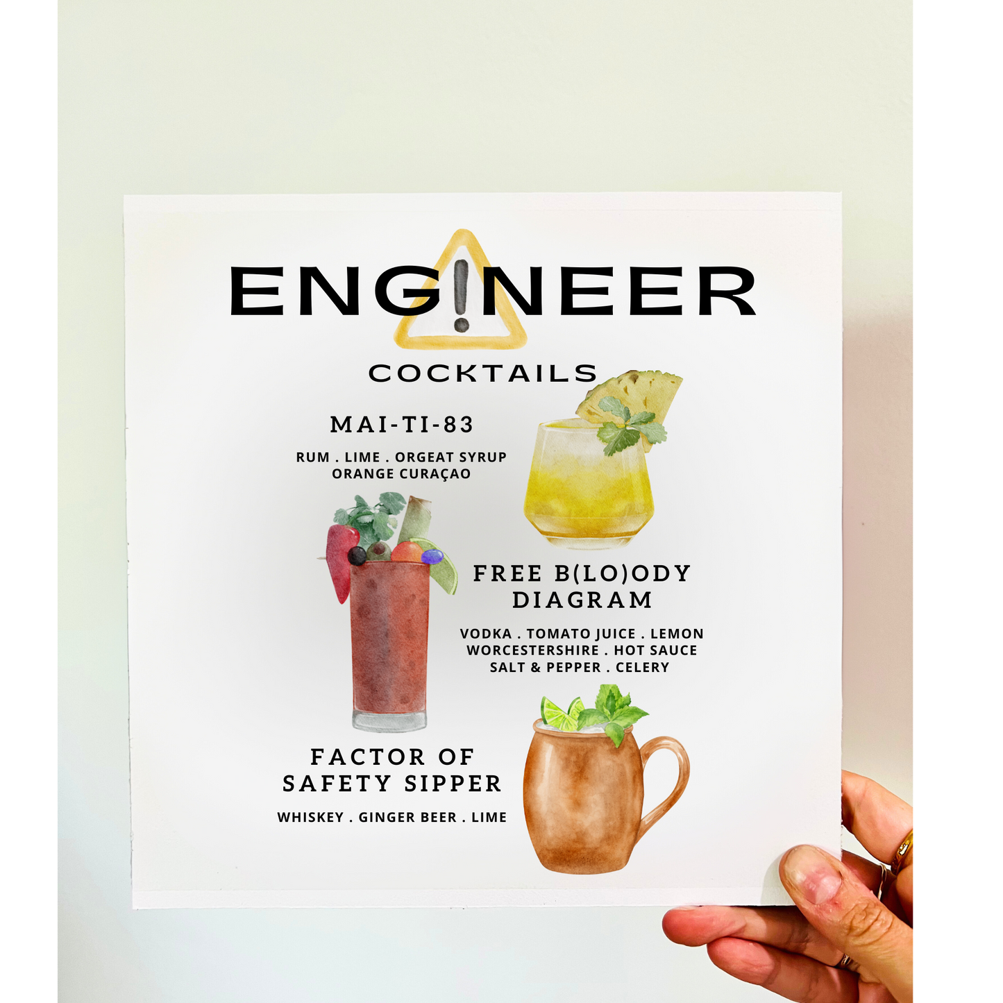 Enginneer Cocktails Wood Print
