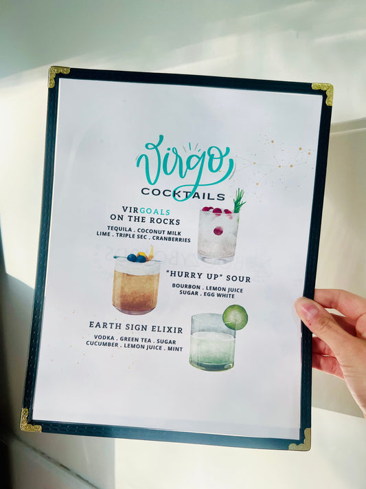 Zodiacs | Virgo Cocktails Restaurant Menu Print