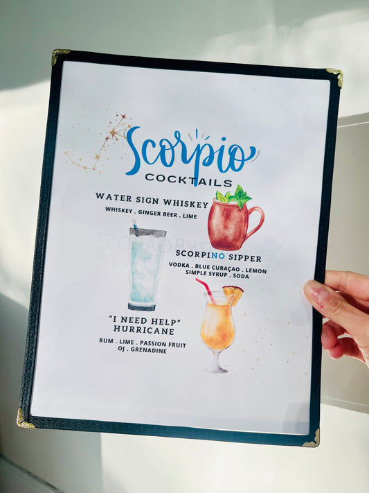 Zodiacs | Scorpio Cocktails Restaurant Menu Print
