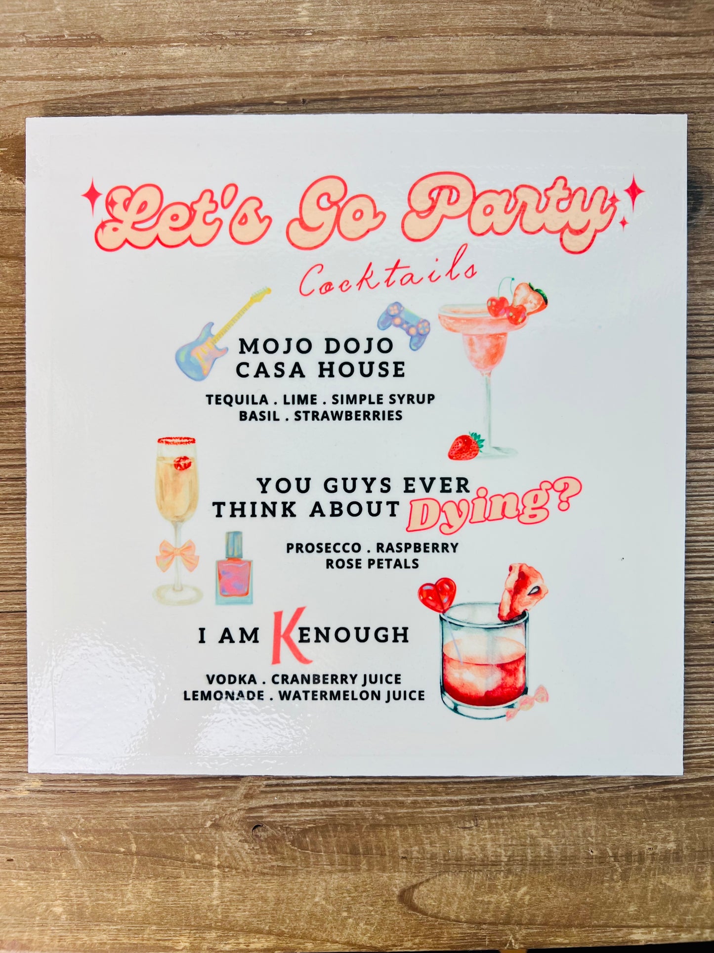 Barbie Inspired Cocktails Wood Print