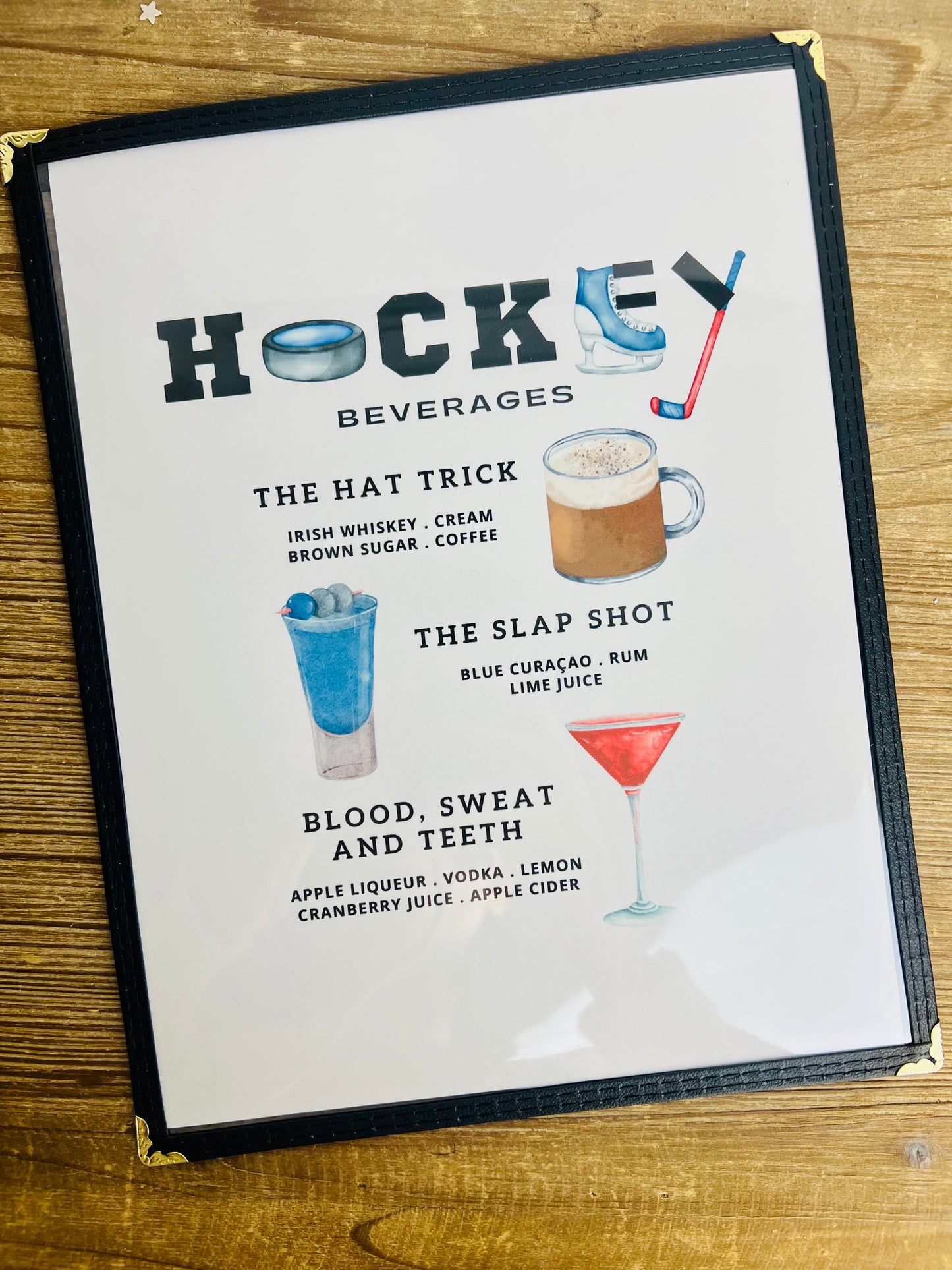 Hockey Cocktails Restaurant Menu Print
