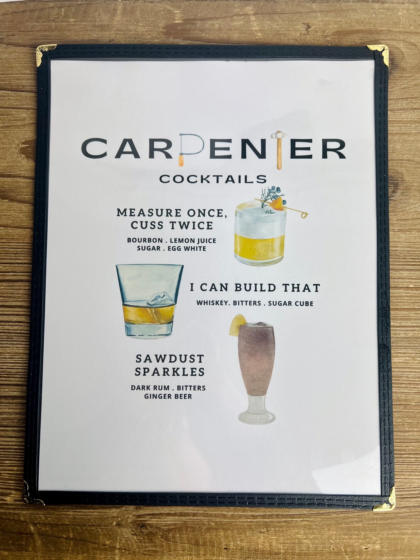 Carpenter Cocktails Restaurant Menu Print