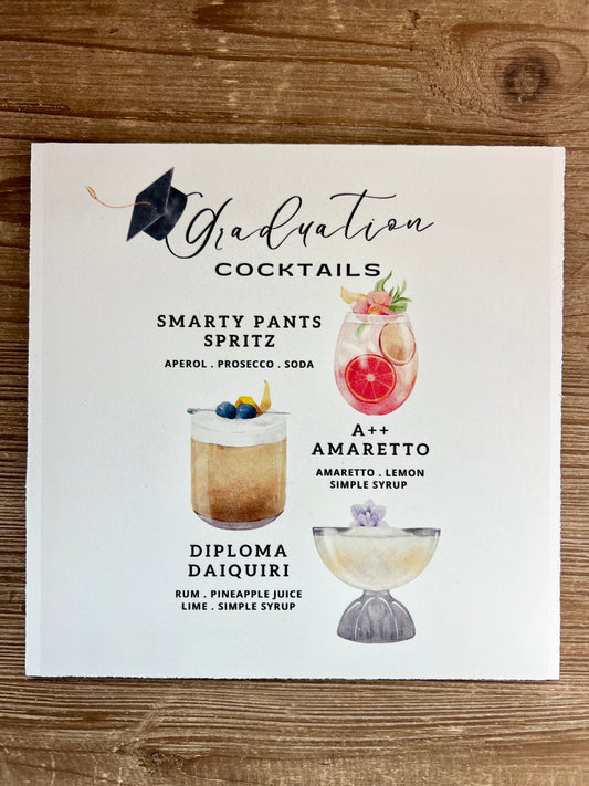 Graduation Cocktails Wood Print
