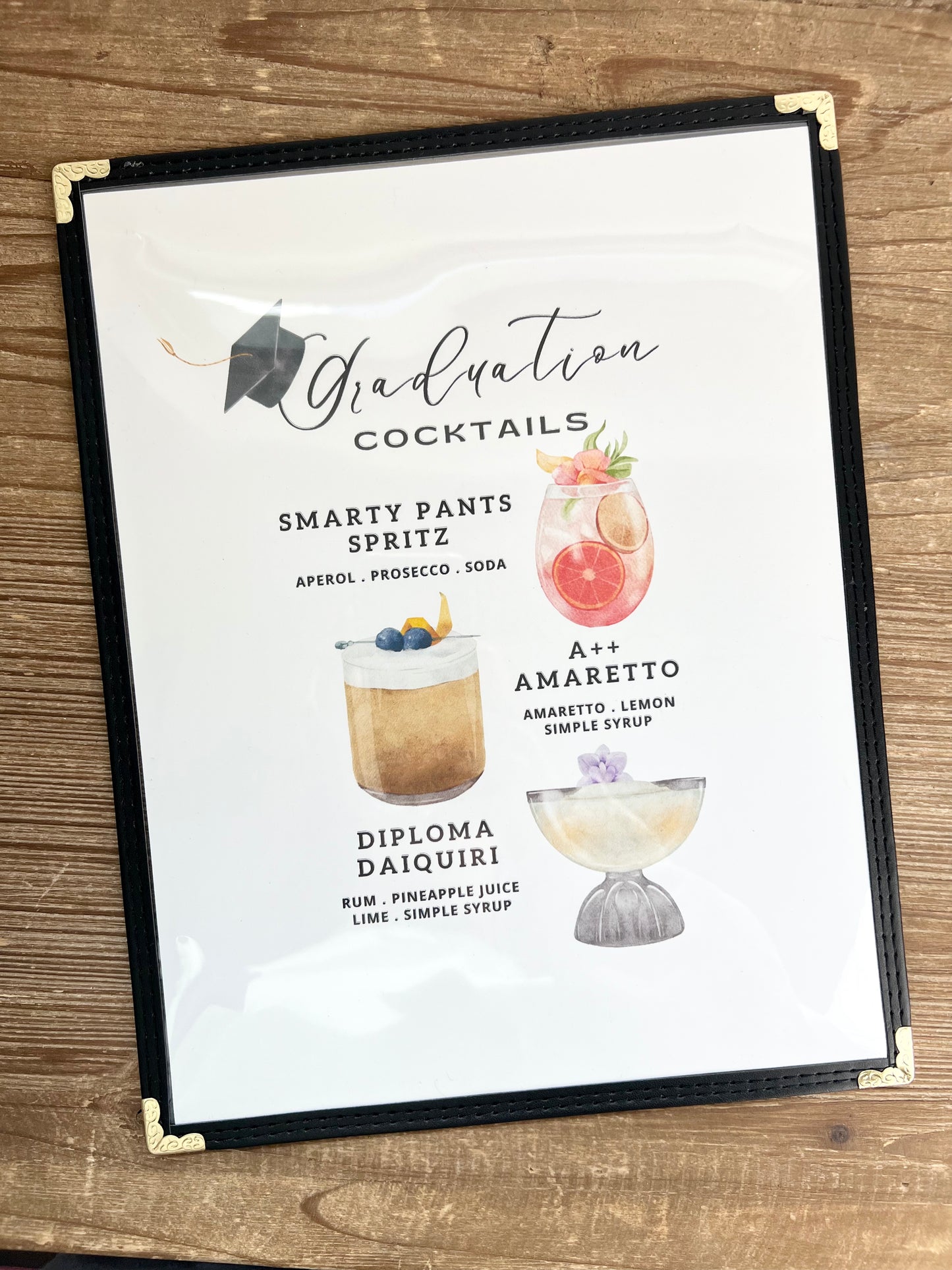 Graduation Cocktails Restaurant Menu Print