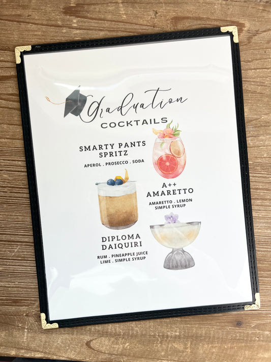 Graduation Cocktails Restaurant Menu Print