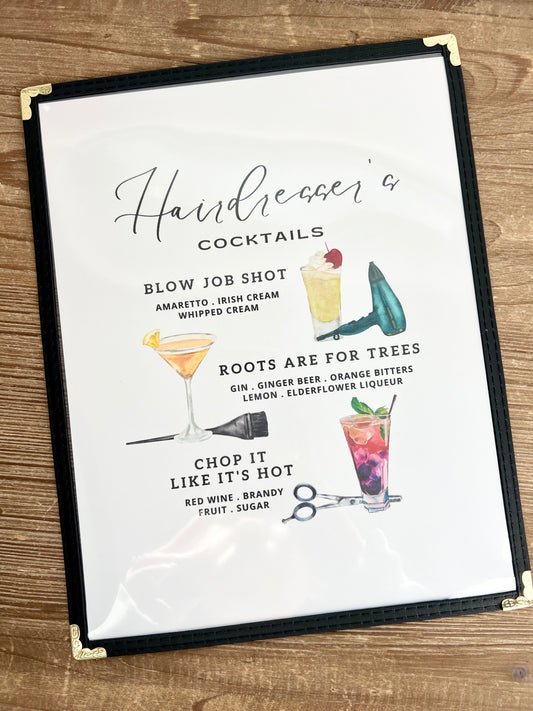 Hairdresser Cocktails Restaurant Menu Print