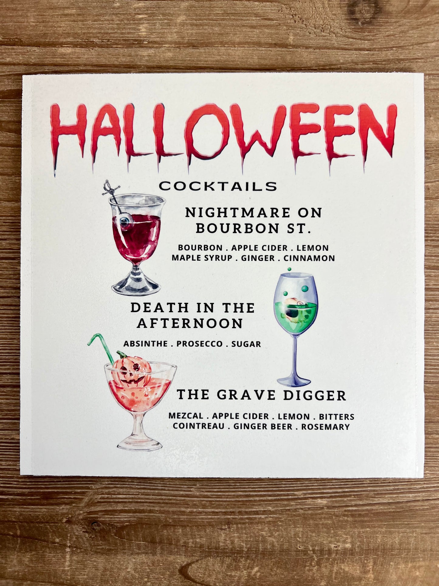 Halloween Cocktails Wood Print