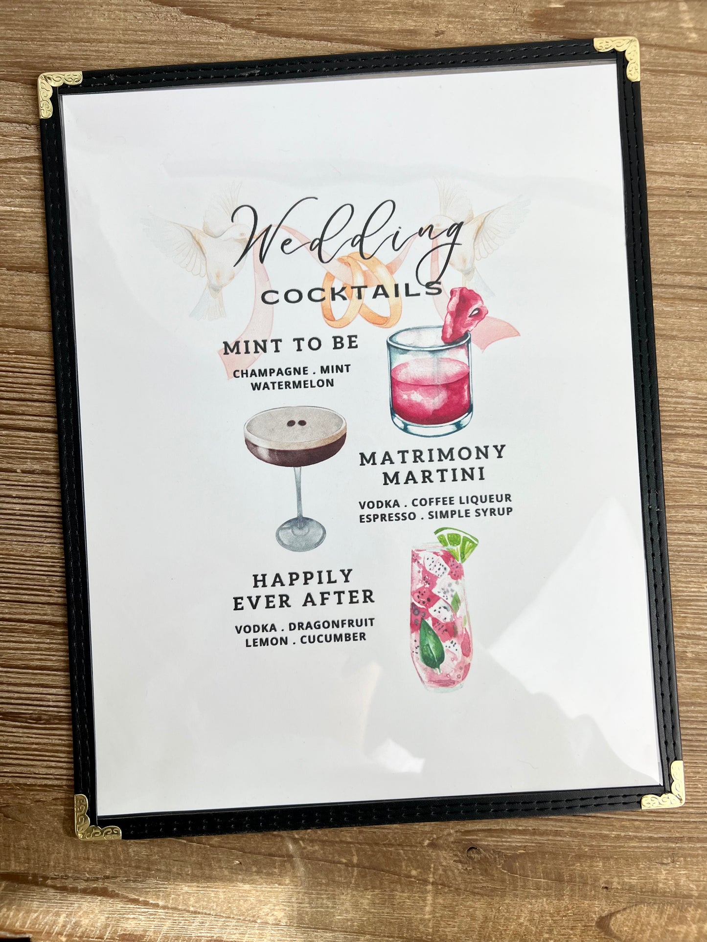 Wedding/Engagement Cocktails Restaurant Menu Print