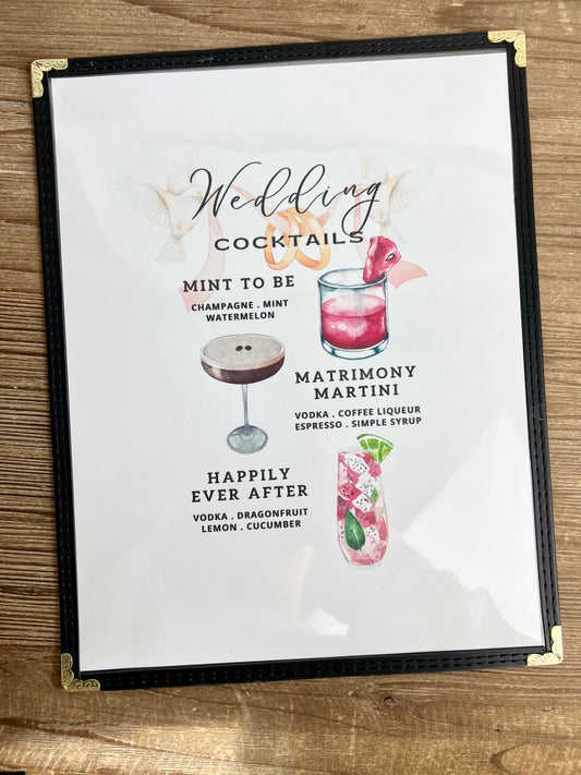 Wedding/Engagement Cocktails Restaurant Menu Print