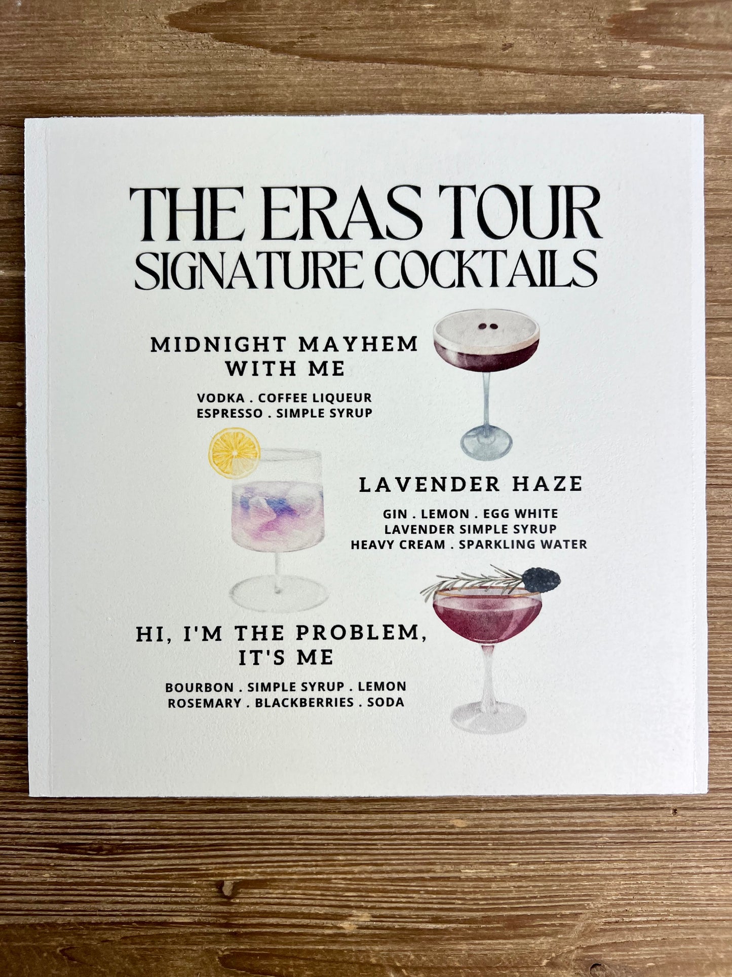 Swiftie Cocktails Wood Print