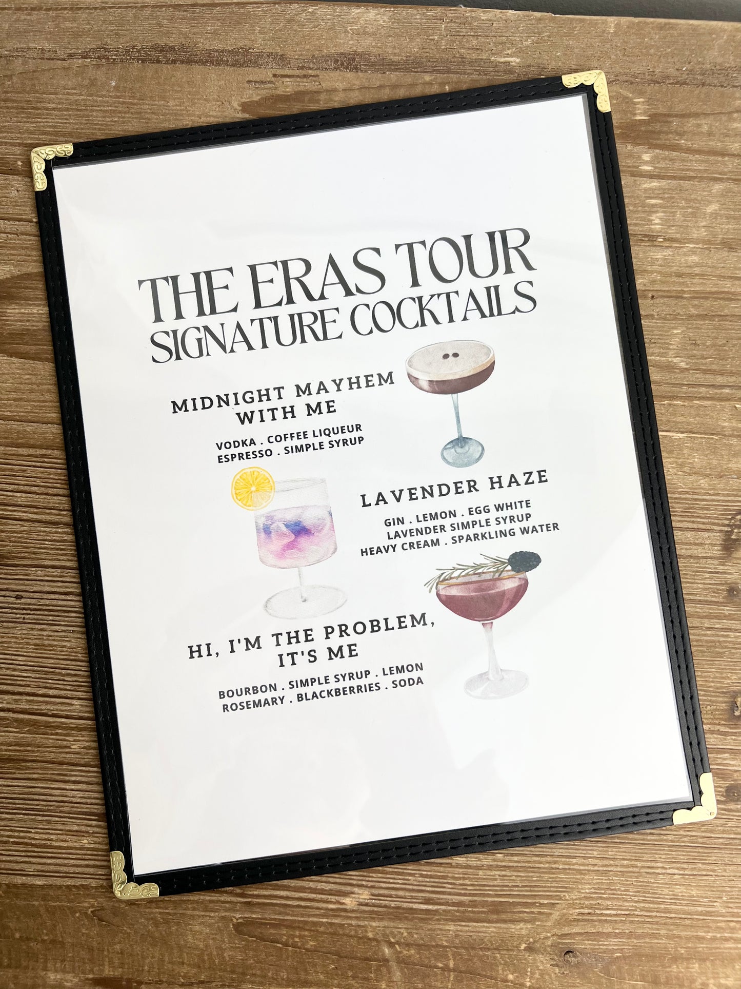 Swiftie Cocktails Restaurant Menu Print