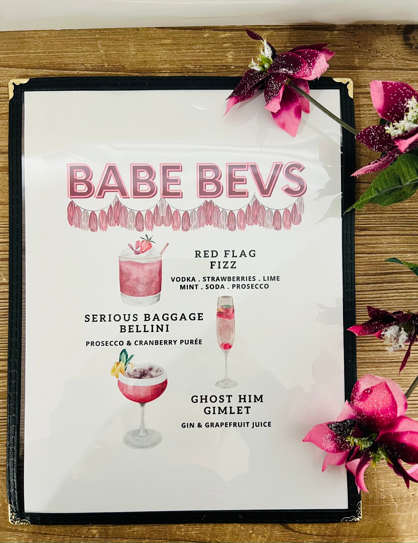Galentine's Cocktails Restaurant Menu Print
