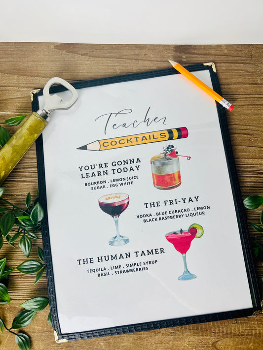Teacher Cocktails Restaurant Menu Print