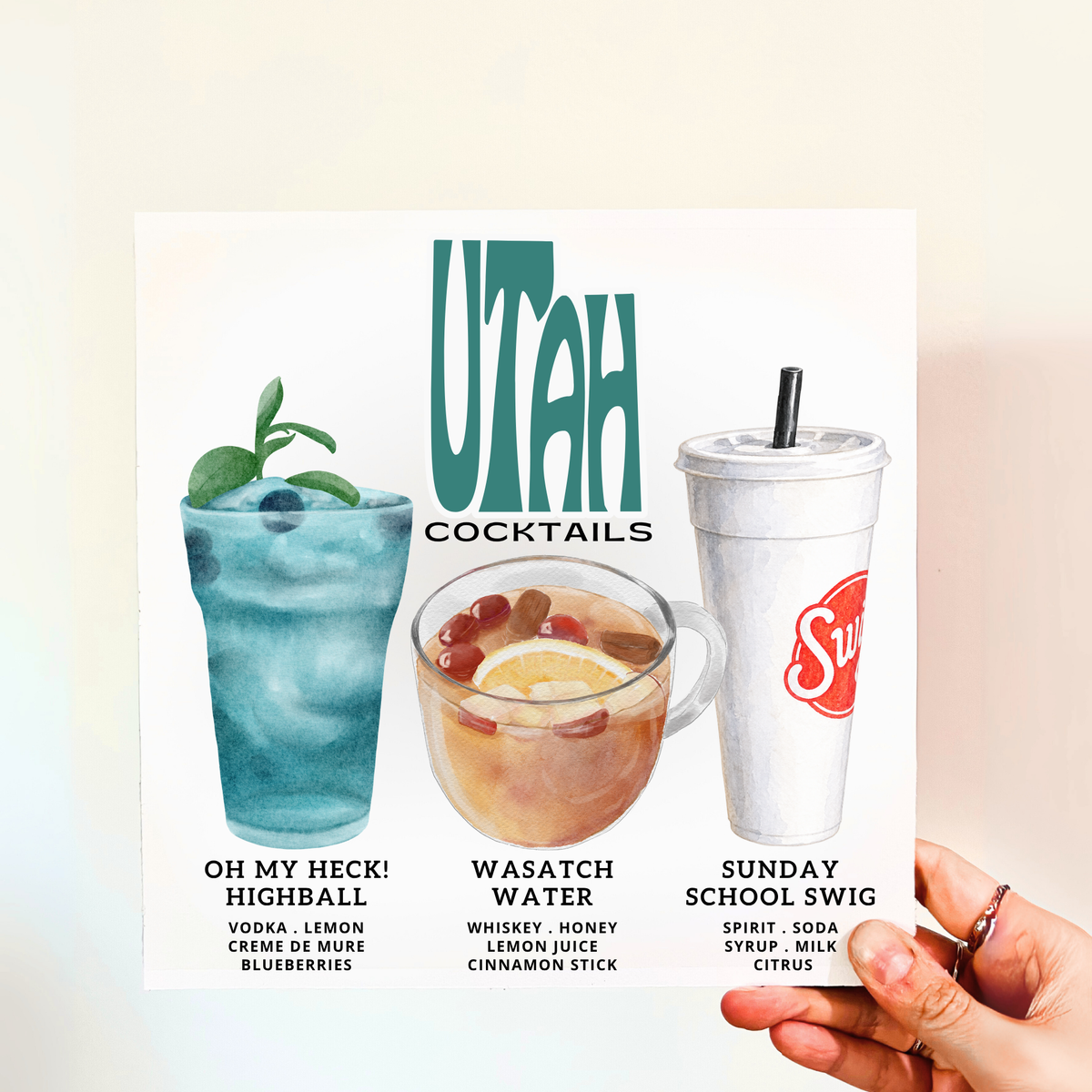 Utah Cocktails Wood Print
