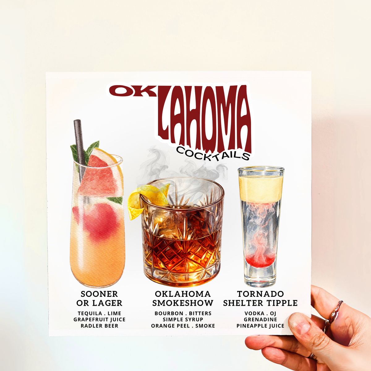 Oklahoma Cocktails Wood Print