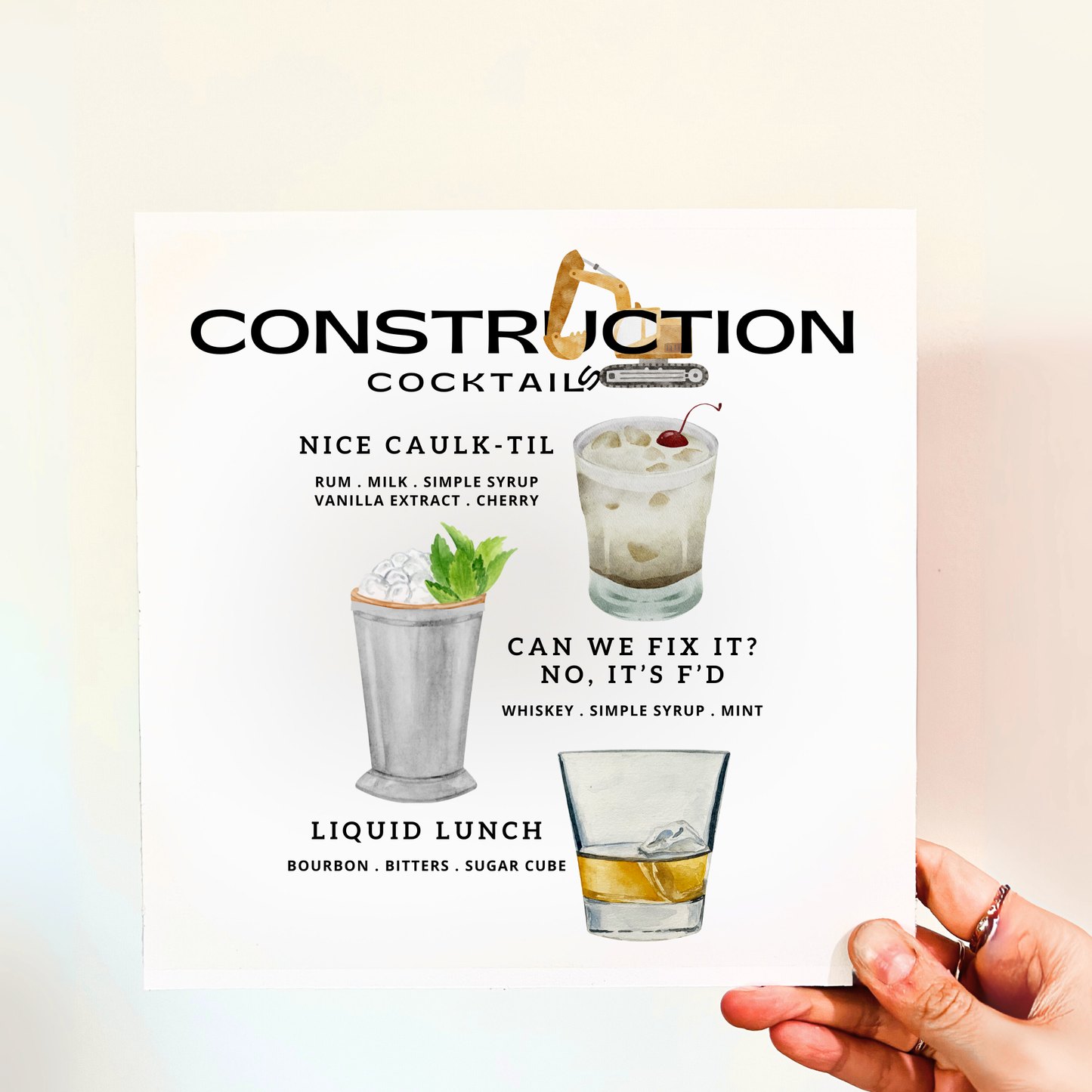 Construction Cocktails Wood Print
