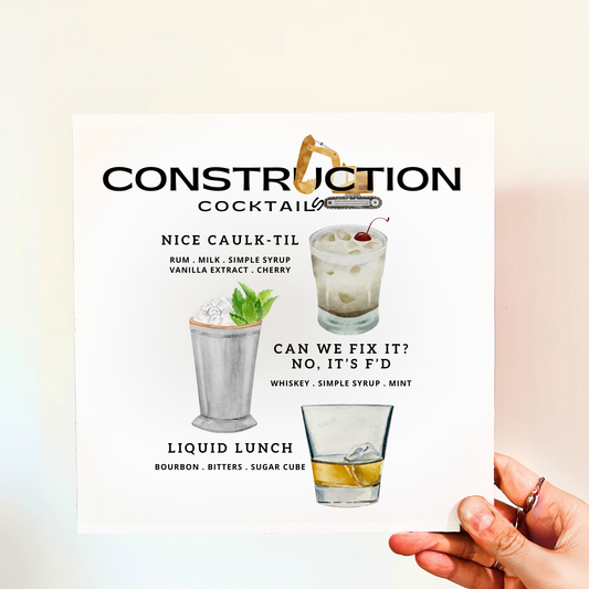 Construction Cocktails Wood Print