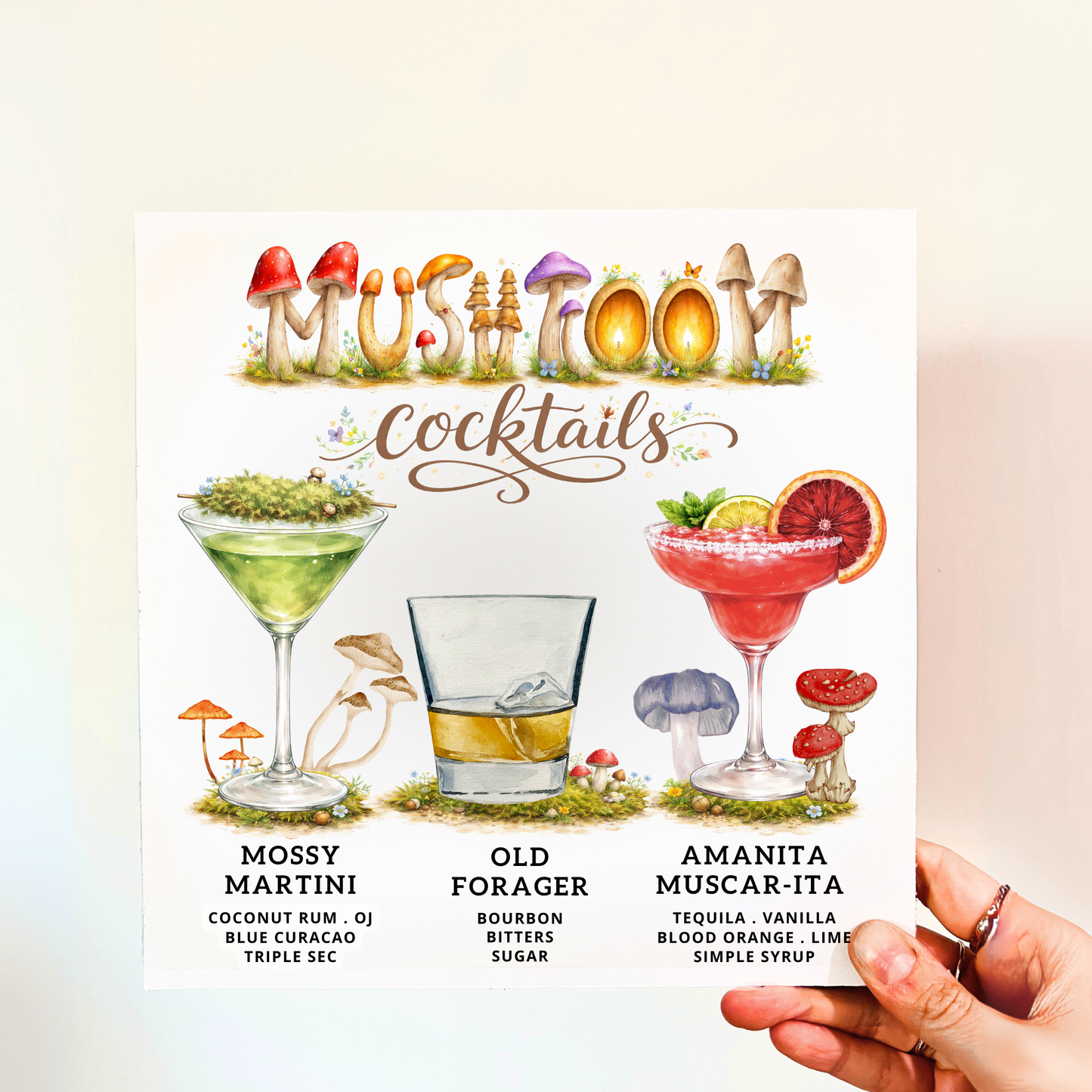 Mushroom Cocktails Wood Print