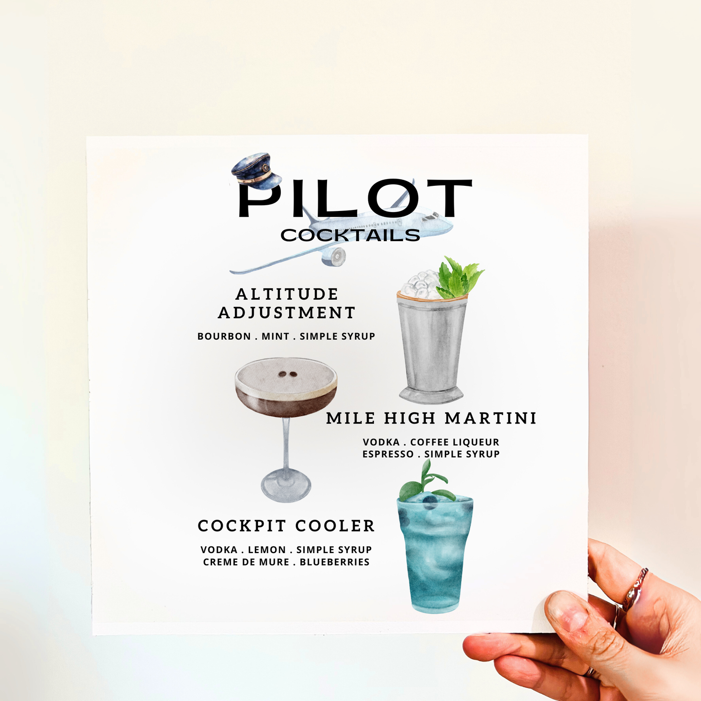Pilot Cocktails Wood Print
