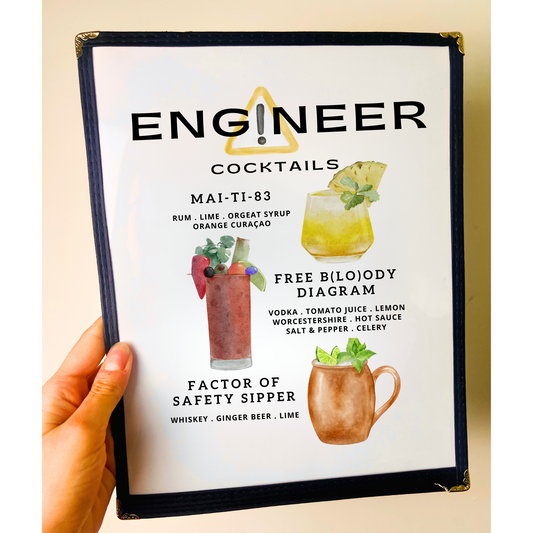 Enginner Cocktails Restaurant Menu Print