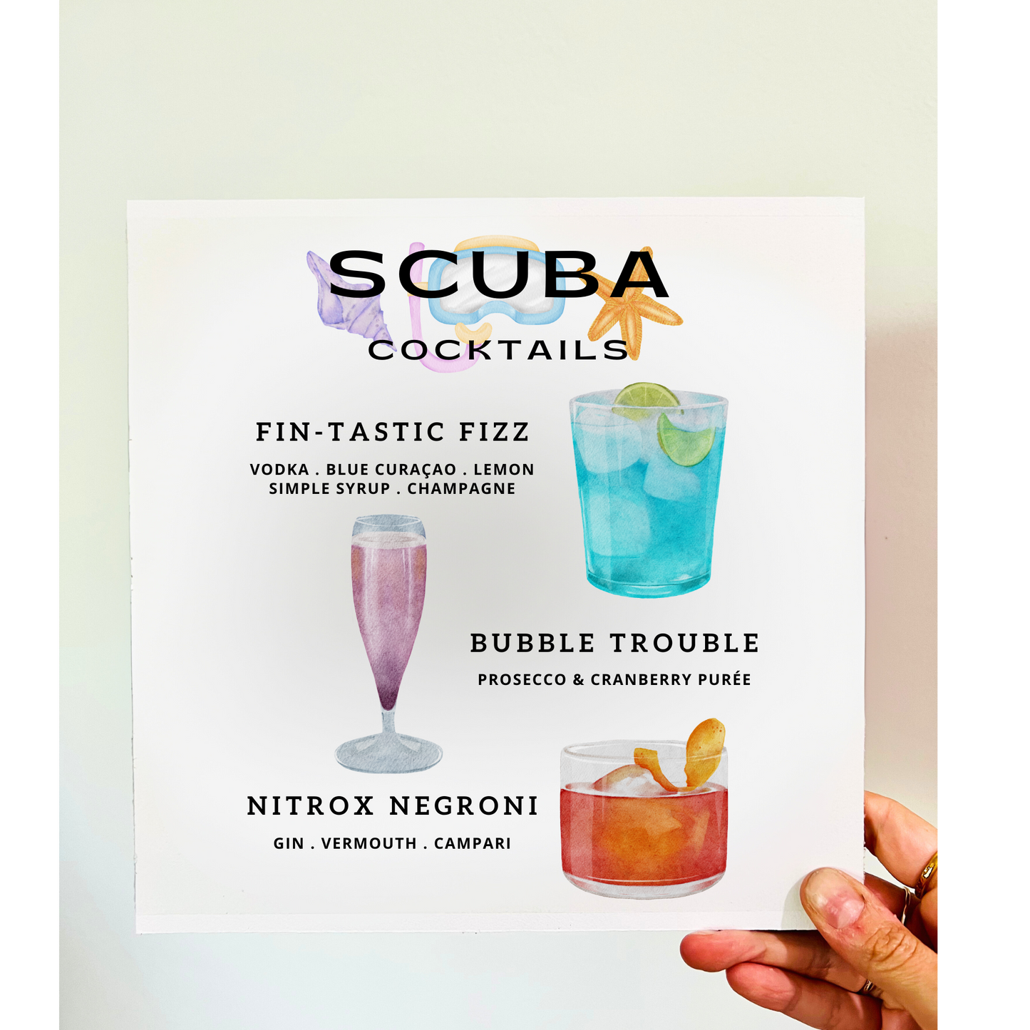 Scuba Cocktails Wood Print