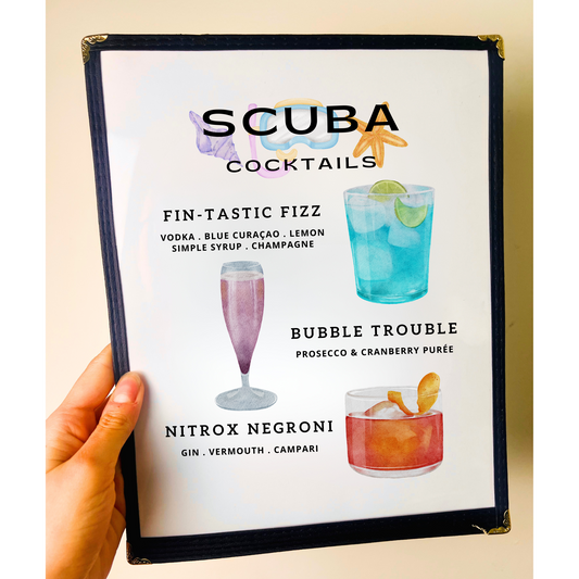 Scuba Cocktails Restaurant Menu Print