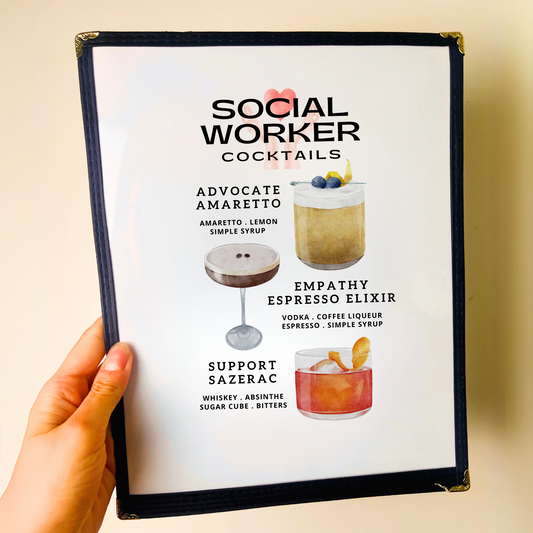 Social Worker Cocktails Restaurant Menu Print