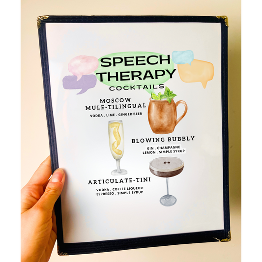 Speech Therapy Cocktails Restaurant Menu Print