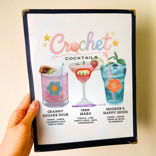 Crochet Cocktails Restaurant Menu Print