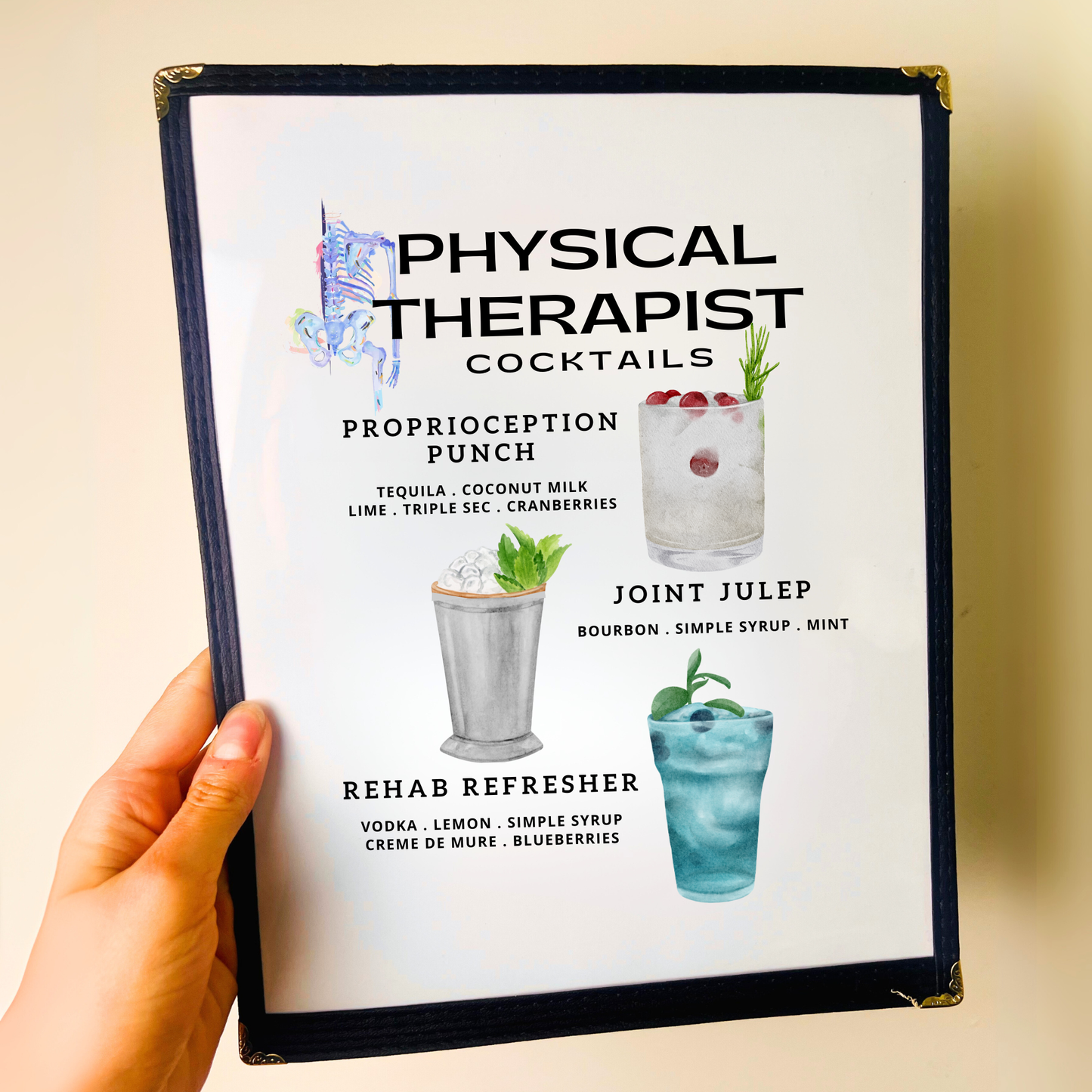 Physical Therapist Cocktails Restaurant Menu Print