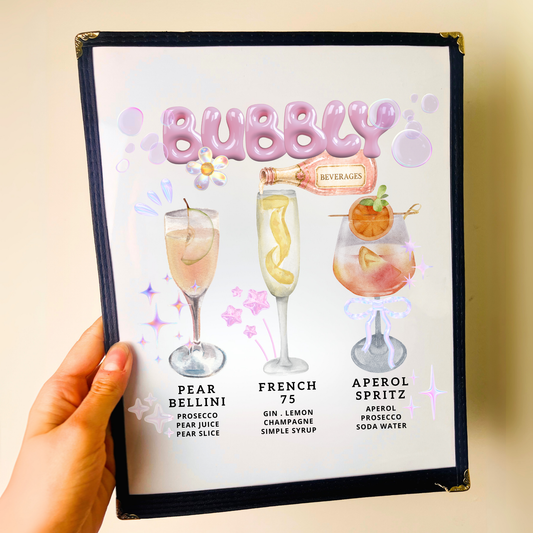 Bubbly Restaurant Menu Print