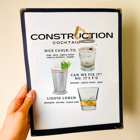 Construction Cocktails Restaurant Menu Print