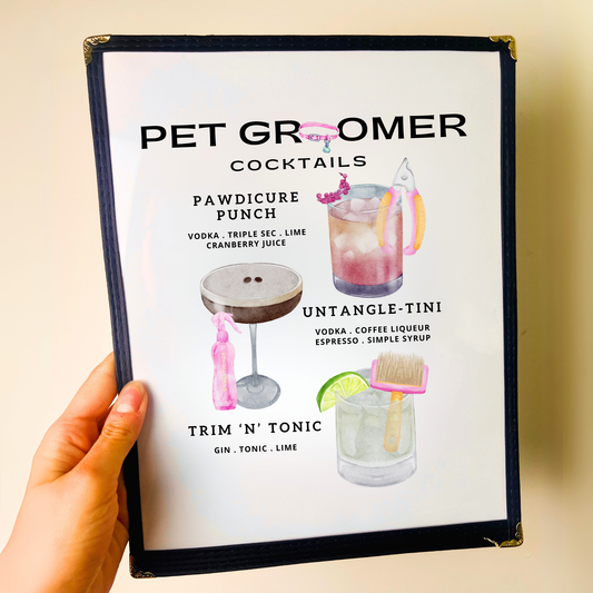 Pet Groomer Cocktails Restaurant Menu Print