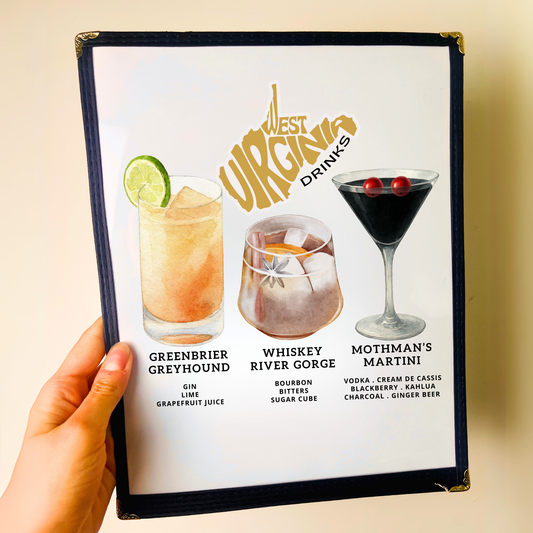 West Virginia Cocktails Restaurant Menu Print