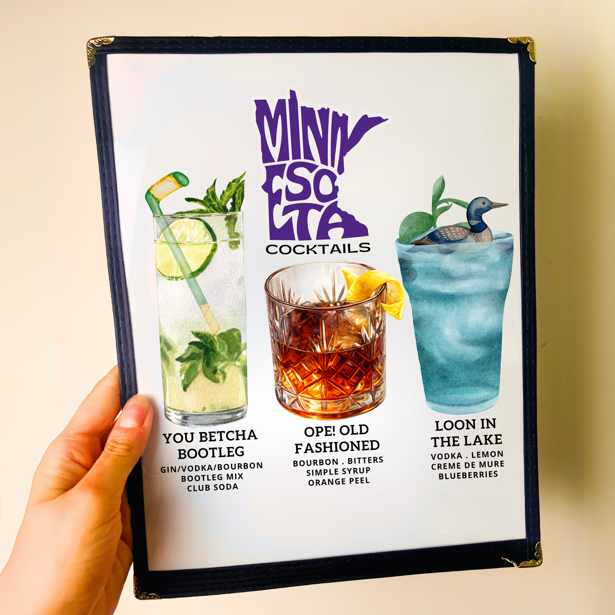 Minnesota Cocktails Restaurant Menu Print