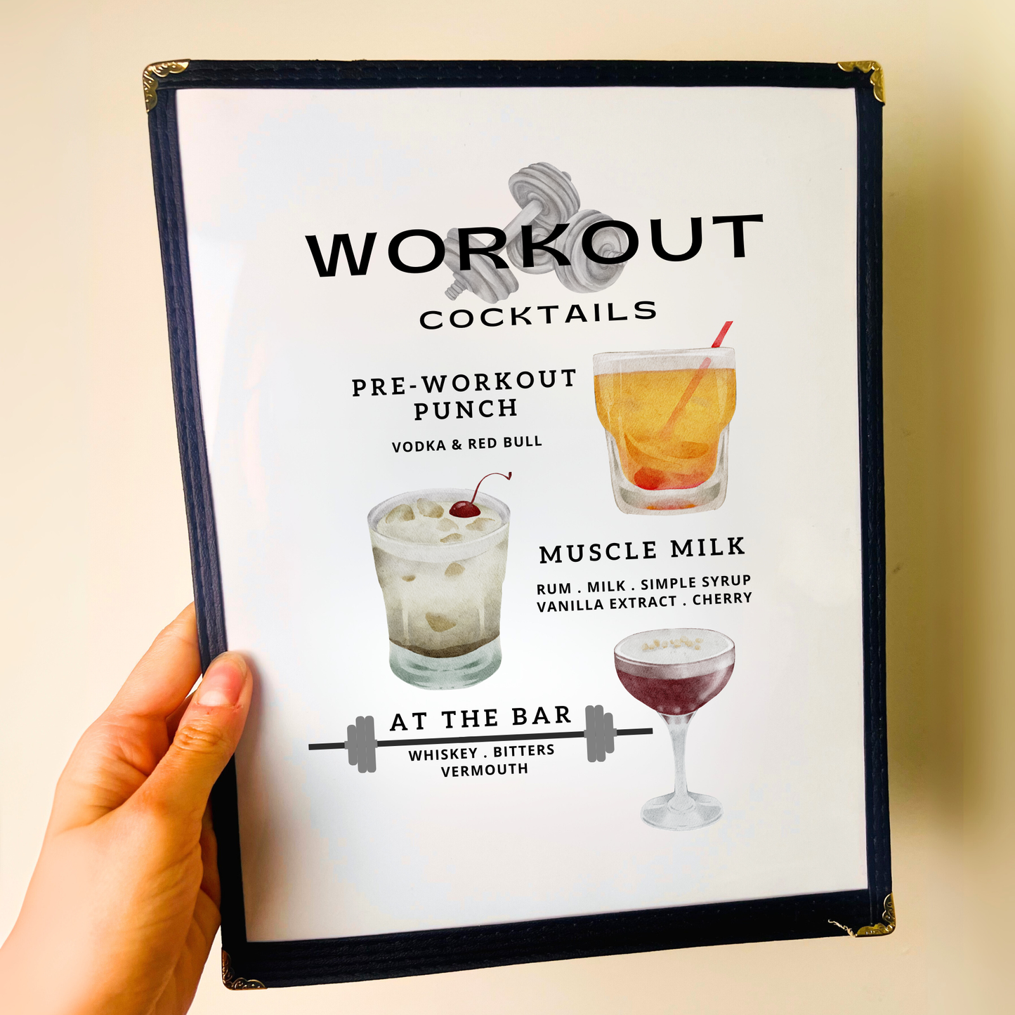Gym/Working Out (Masculine) Cocktails Restaurant Menu Print
