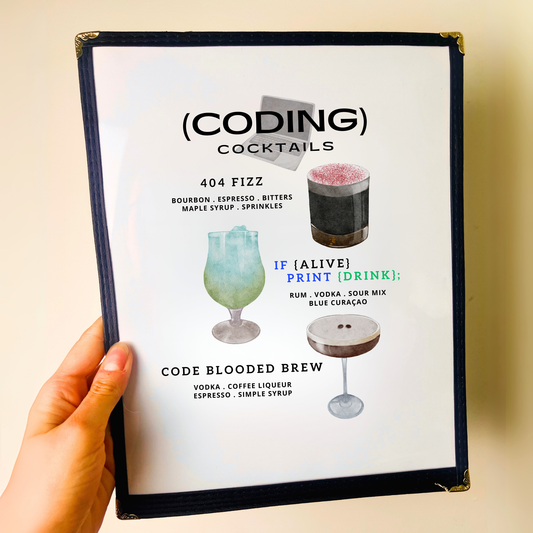 Coding Cocktails Restaurant Menu Print