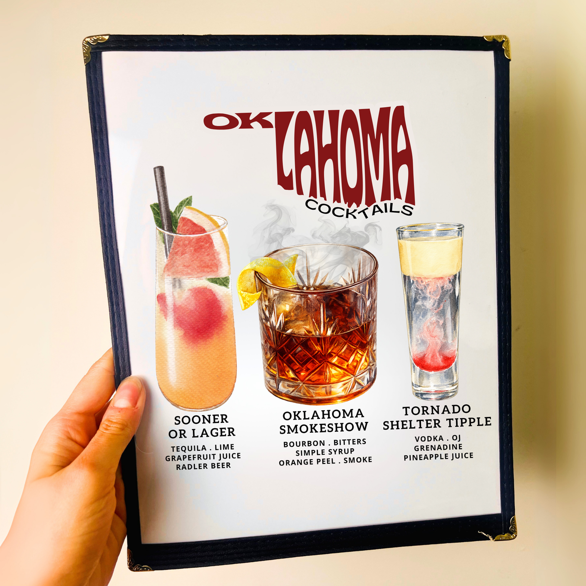 Oklahoma Cocktails Restaurant Menu Print