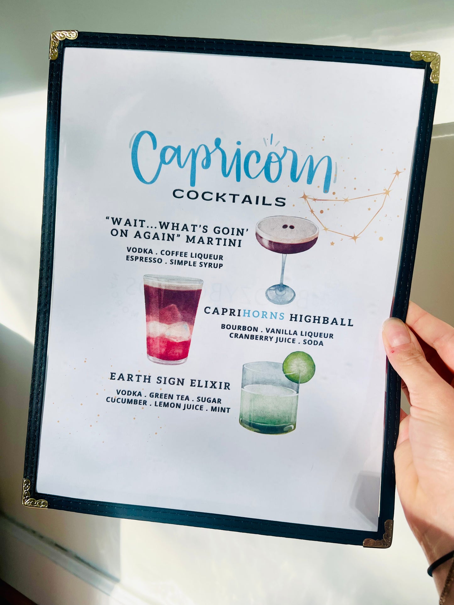 Zodiacs | Capricorn Cocktails Restaurant Menu Print