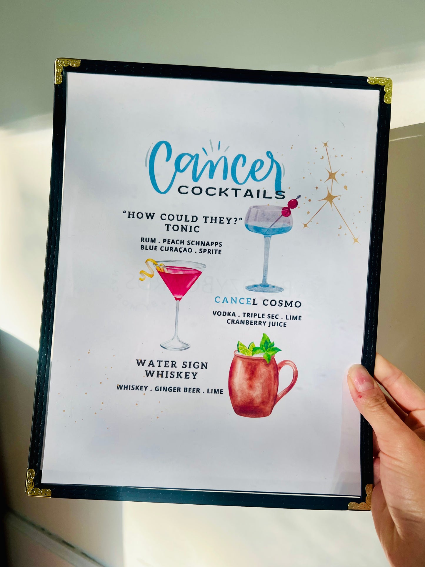 Zodiacs | Cancer Cocktails Restaurant Menu Print