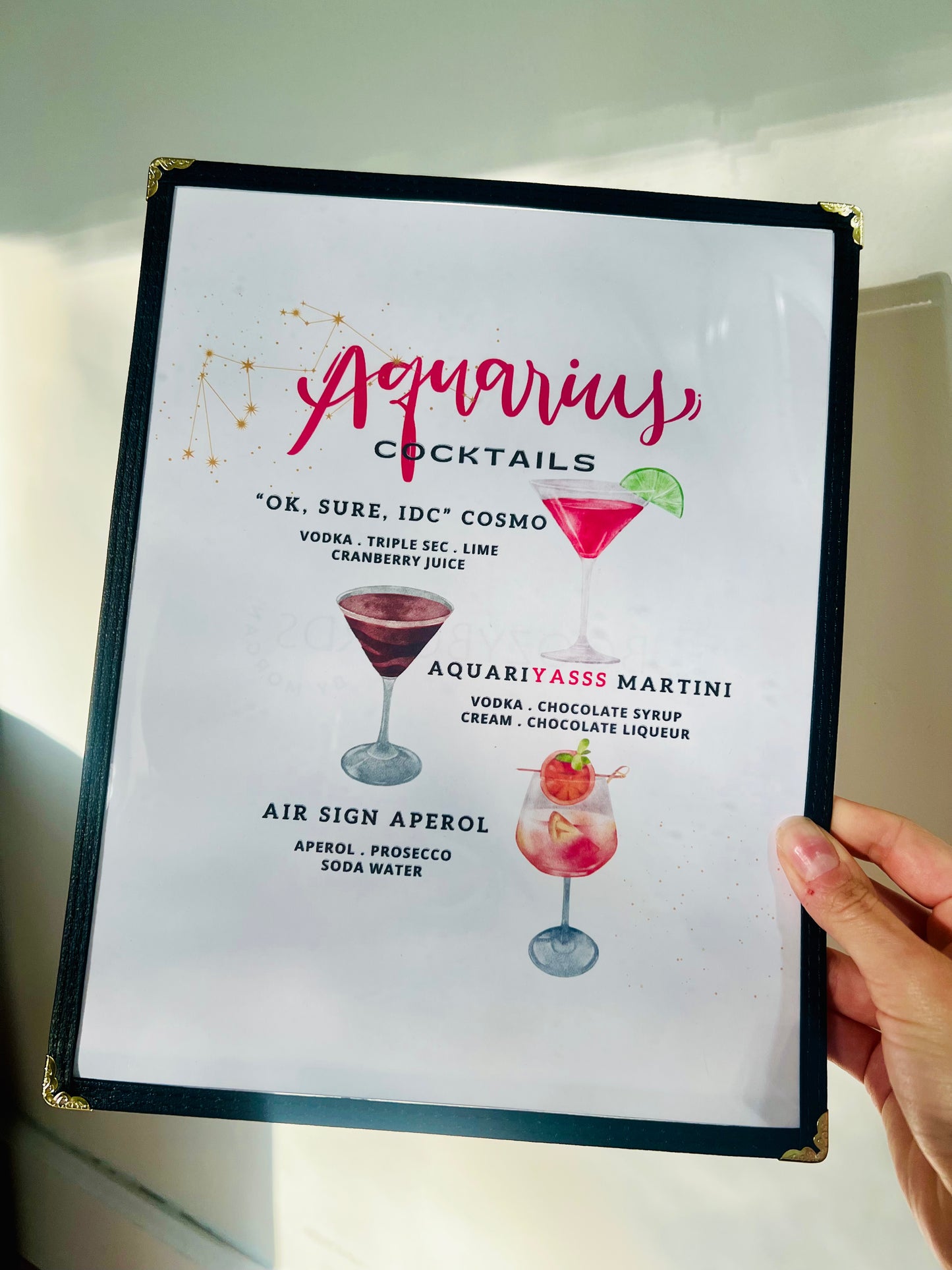 Zodiacs | Aquarius Cocktails Restaurant Menu Print