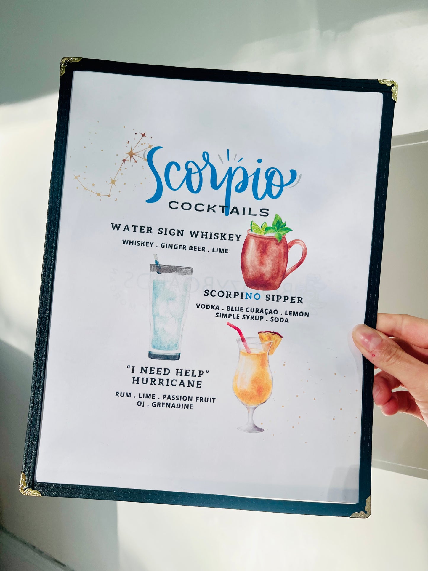 Zodiacs | Scorpio Cocktails Restaurant Menu Print