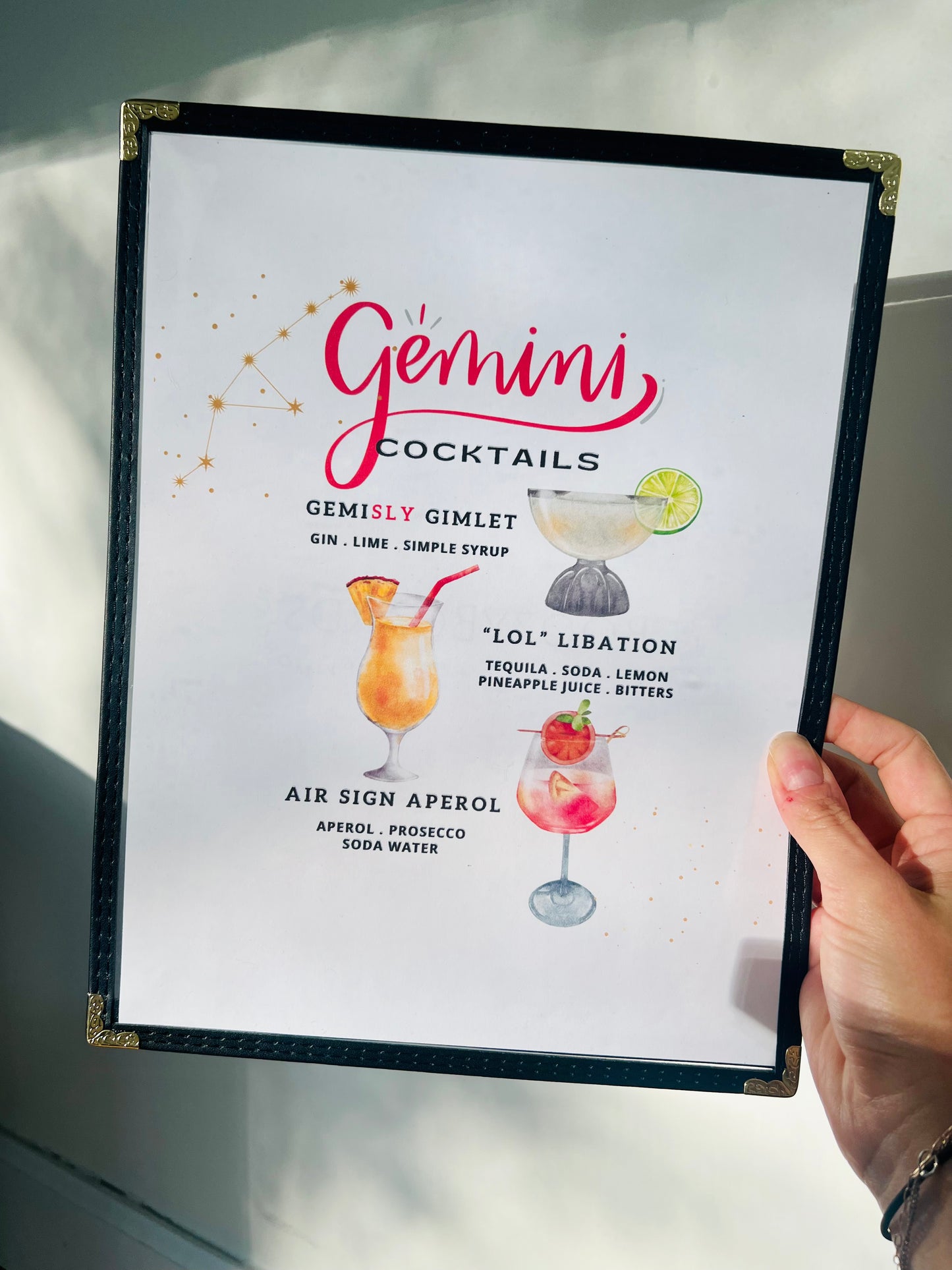 Zodiacs | Gemini Cocktails Restaurant Menu Print