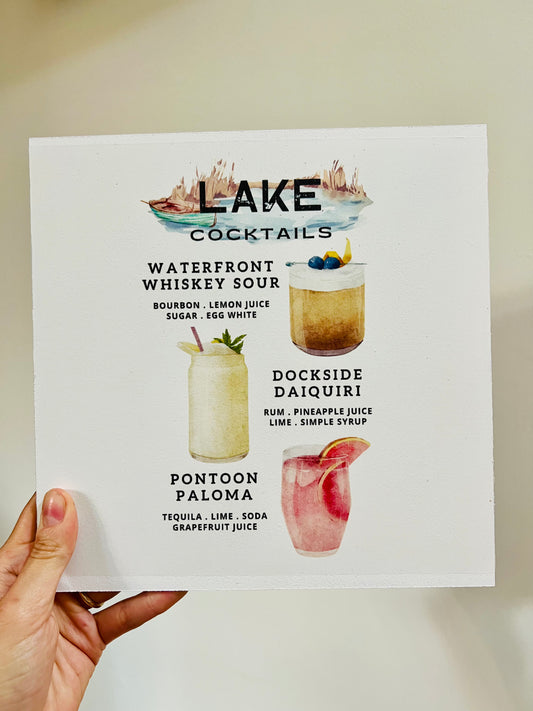 Lake Cocktails Wood Print