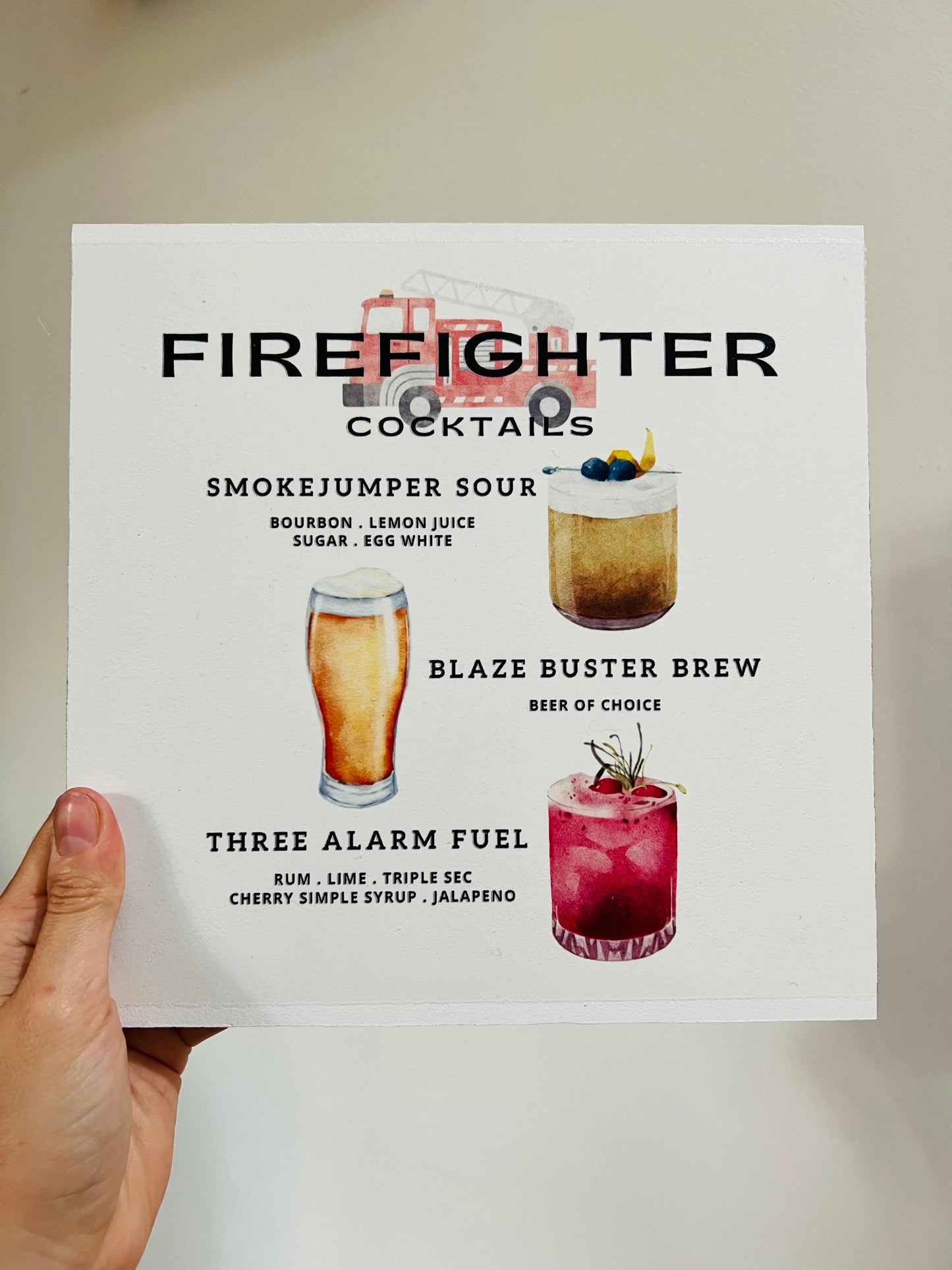 Firefighter Cocktails Wood Print