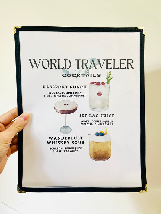 Travel Lover Cocktails Restaurant Menu Print