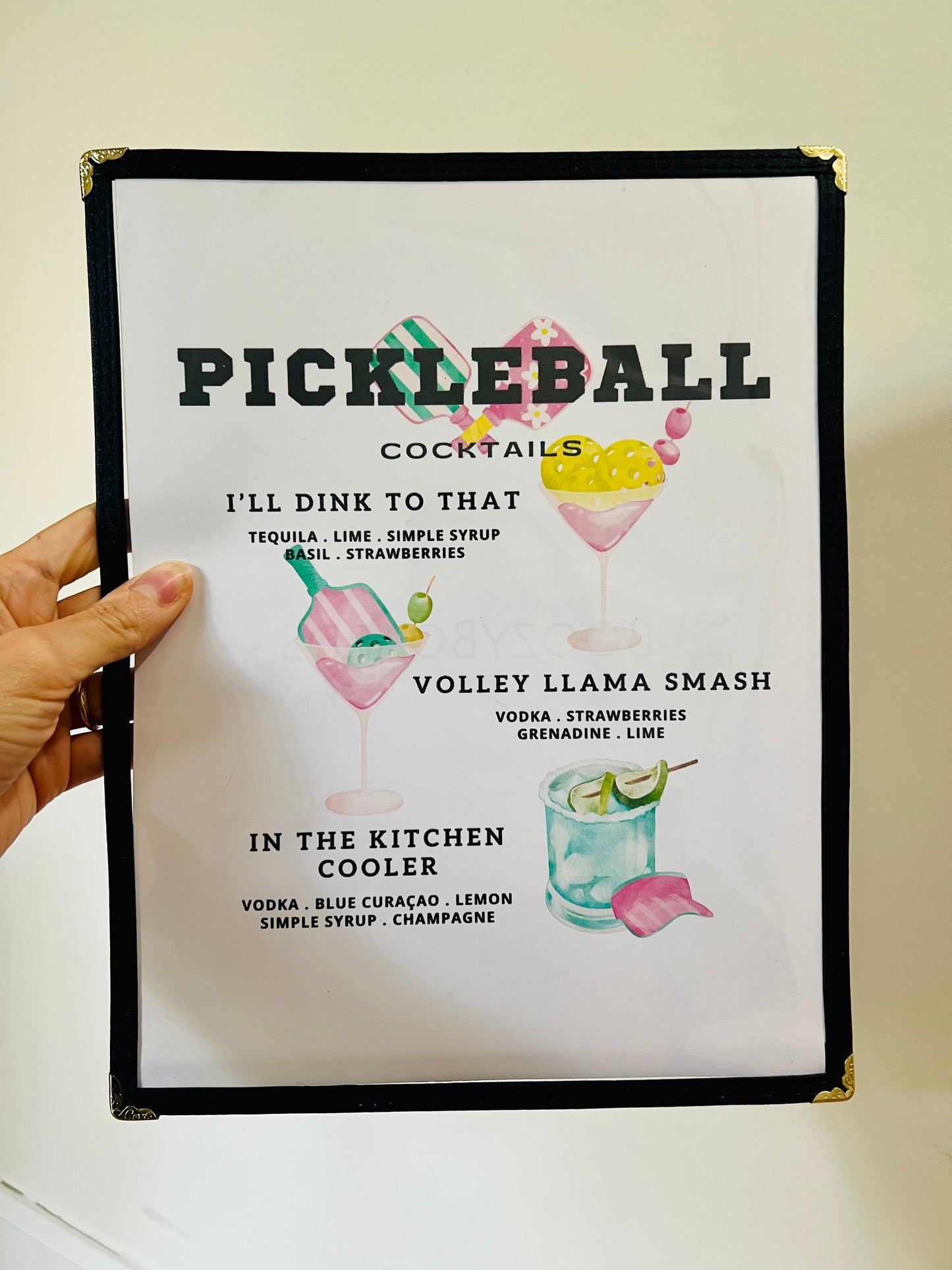 Pickleball Cocktails Restaurant Menu Print