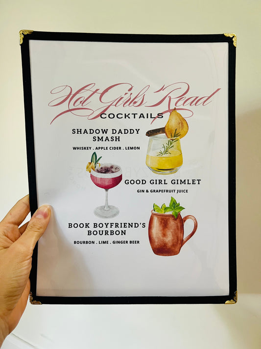 #BookTOK/Hot Girls Read Cocktails Restaurant Menu Print