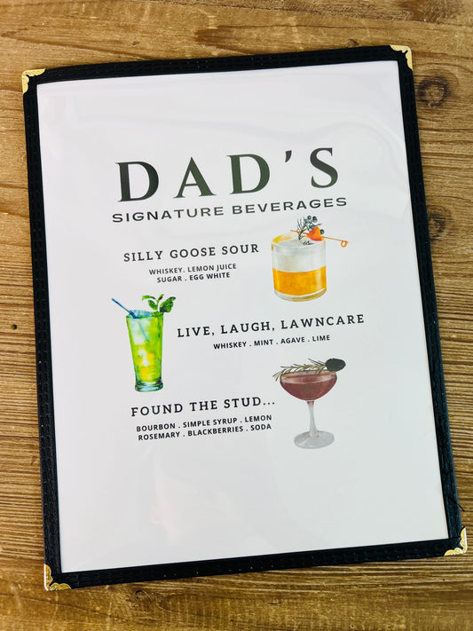 Dad's Cocktails Restaurant Menu Print