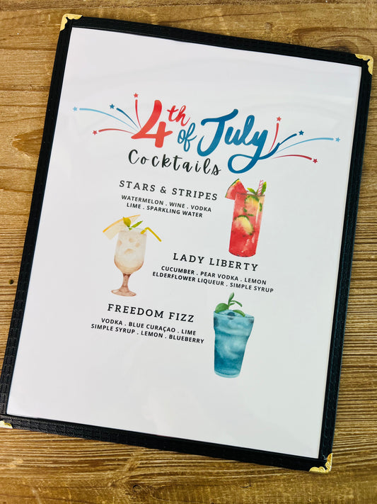 July 4th Cocktails Restaurant Menu Print